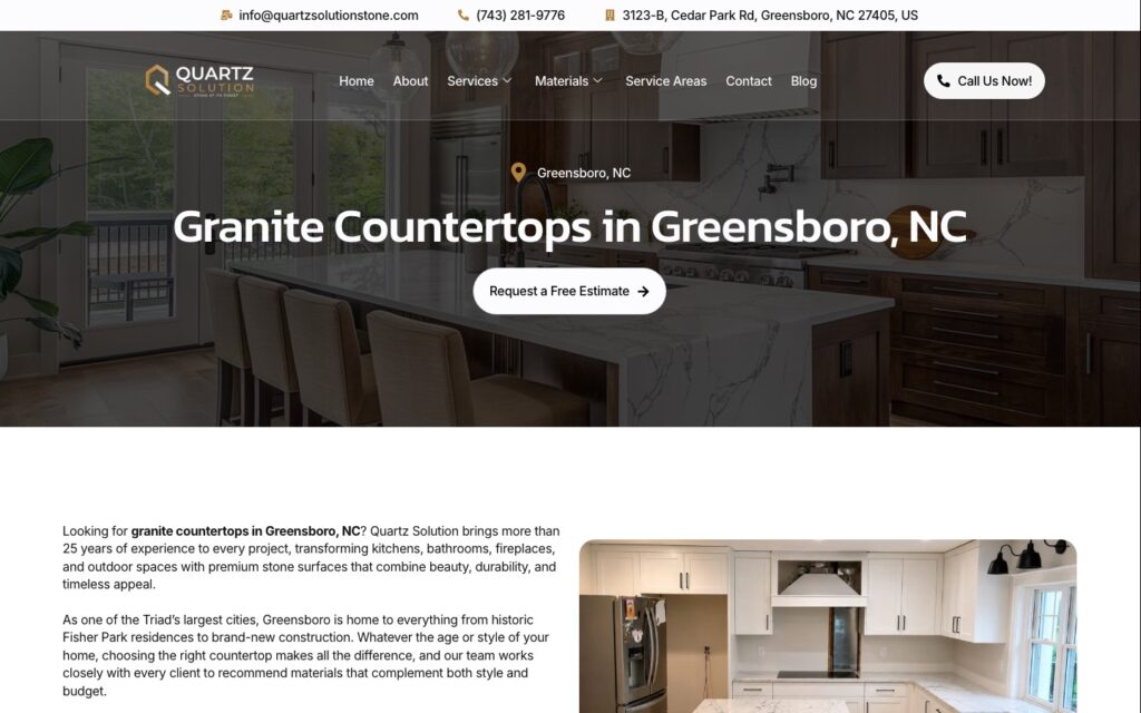 Página da cidade de Greensboro no site da Quartz Solution