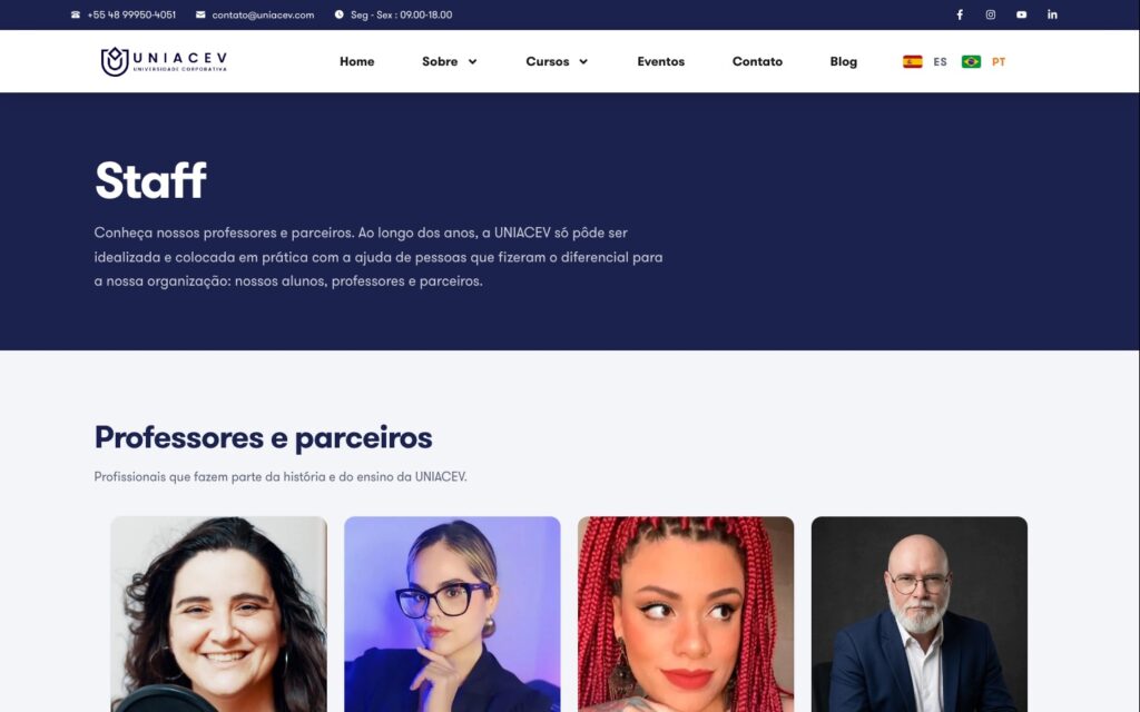 Página da equipe de professores da UNIACEV